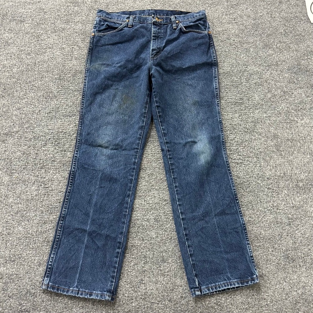 Wrangler Jeans Mens 34x30 Dark Wash Slim Fit Cowboy Cut 936DSD Stained Denim